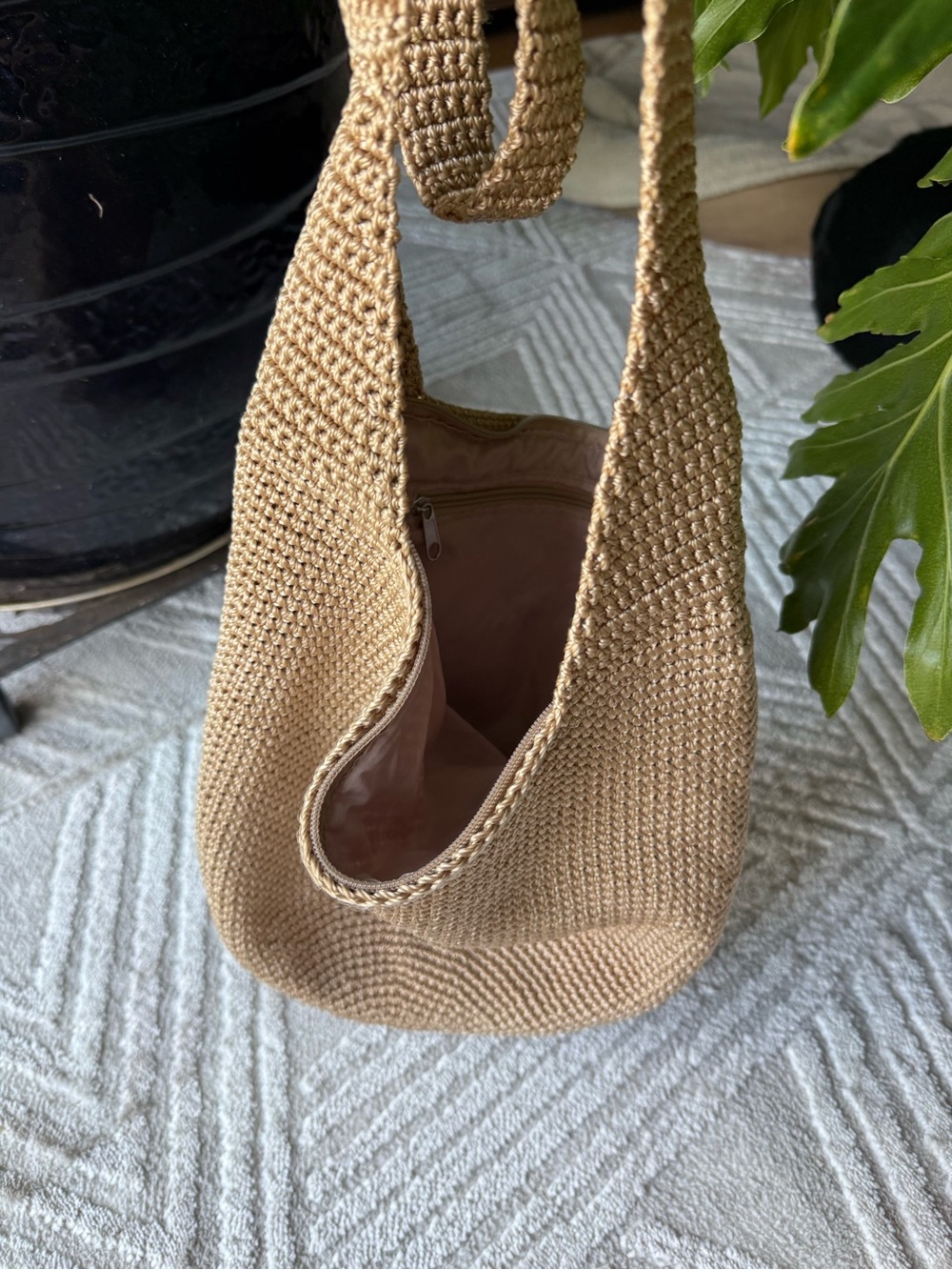 Crochet Crossbody Bag in Natural Tan - Picture 3 of 13